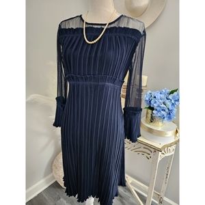 Large New O.P.T. Navy Blue Pleated Long Sleeve Dress